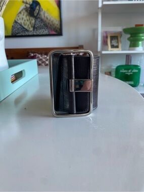 Vintage Club Monaco Wide Brown Leather Belt with Silver Rectangular Buckle M/L